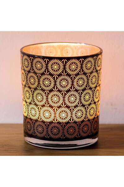 OEM Black Silver Glass Pill Candle Holder with Pattern Ø9x10cm