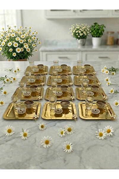 FABRIONA Papatya Detailed Metal Presentation Tray Set of 12 – Gold and Silver...