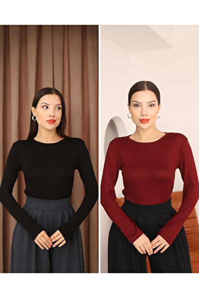 ParlaMira Women's 2-Piece Women's Long Sleeve Crew Neck Stretch Fabric Combed...