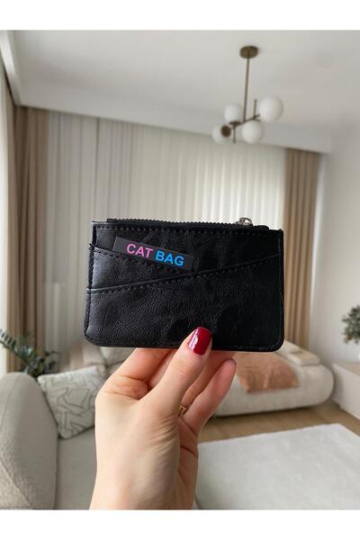 ÇANTA Cat Bag Black Crossbody Wallet with Card Compartment