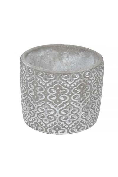 OEM White Gray Flower Pot Mask with Embossed Pattern Ø10.5x8.5cm - 0.5lt