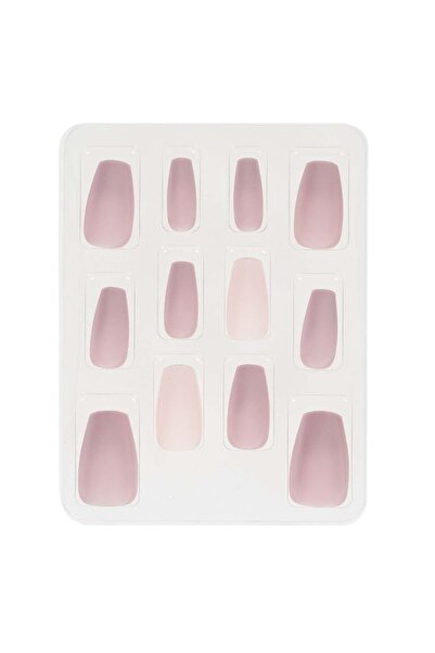 OEM False Nails Set with Glue Beige Nude Mat Coffin - 12pcs