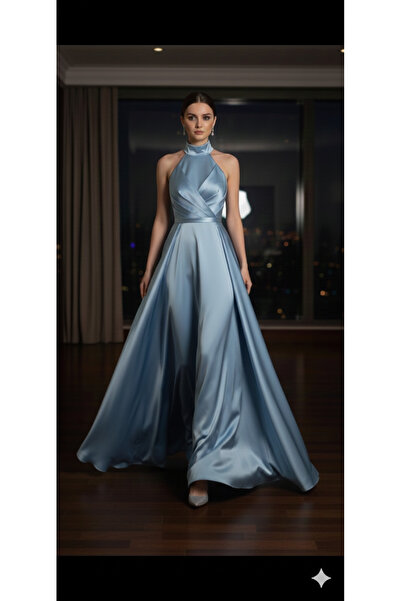 makbuleofficial Saten Kumaştan Kolsuz,Pileli Mezuniyet Elbisesi