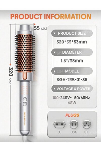 SHEGLAM 38mm Heated Blow Dryer and Curling Brush-Ion Technology, Volume and N...