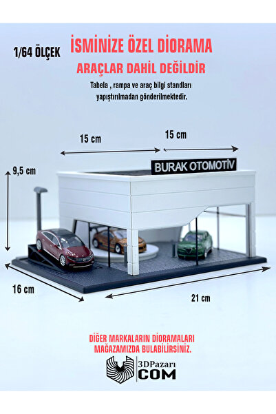 Butik 1/64 Ölçekli Beyaz Renkli Showroom Tasarımlı Diorama Araç Sergileme Gar...