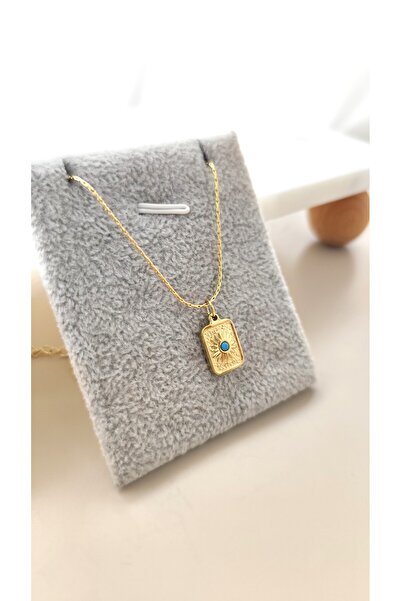 DİAVENTA TAKI VE AKSESUAR 316L Steel Blue Stone Rectangular Plate Dorica Chai...