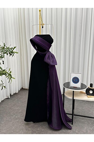 Boutique 219 فستان طويل أسود مع فيونكة