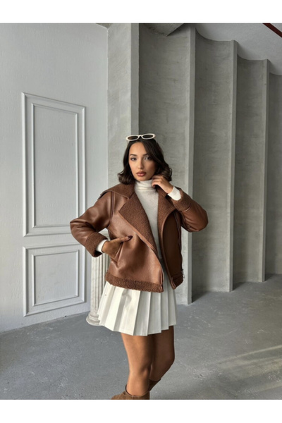 Stephany Boutique Brown Zip Leather Jacket