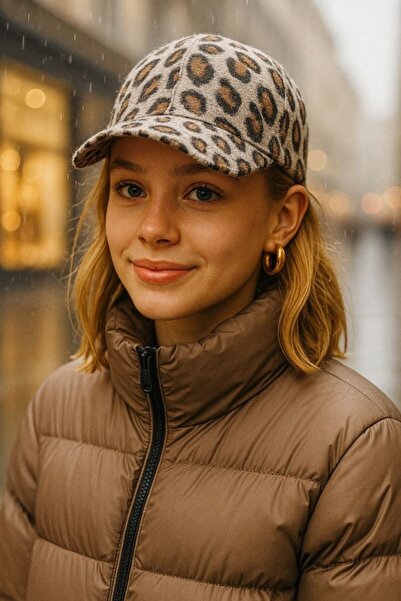 stravis Gray Cap Hat with Mottled Leopard Pattern