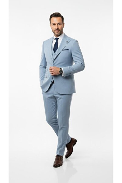 Plus Scorpion Men's Slim Fit 3-Piece Suit – 2 Button, Peaked Lapel, Dotted, D...