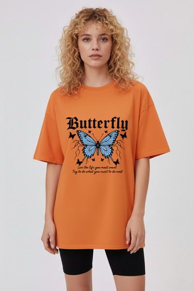 Let's Wear Butterfly Patterned Regular Fit 100% Cotton Tshirt