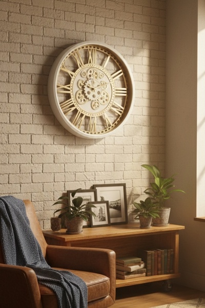 Galaxy Çarklı duvar saati (gold rakam krem çerçeve)