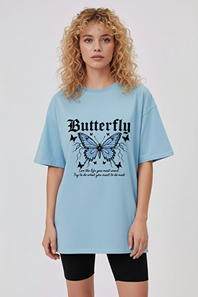 Let's Wear Butterfly Patterned Regular Fit 100% Cotton Tshirt