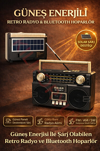 Kılıforyum MD-1305BT-S Güneş Enerjili Retro Radyo & Bluetooth Hoparlör — Kase...