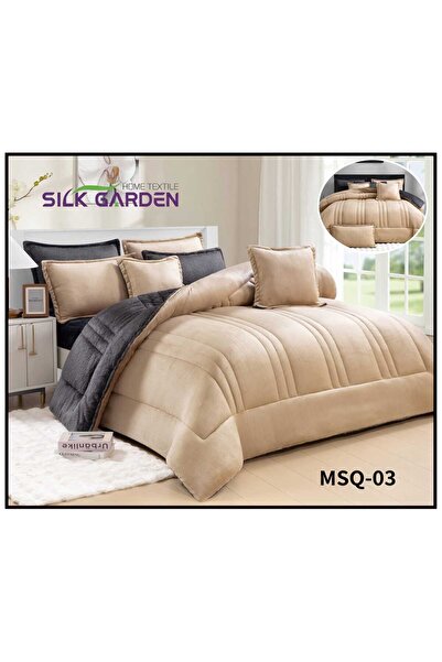 silk Double winter bedspread set consisting of 8 pieces, plain embossed, luxu...