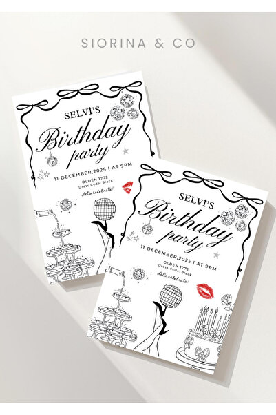 Siorina Co & Event Birthday Card Bride Davetiye Kişiselleştirilebilir -10 Adet