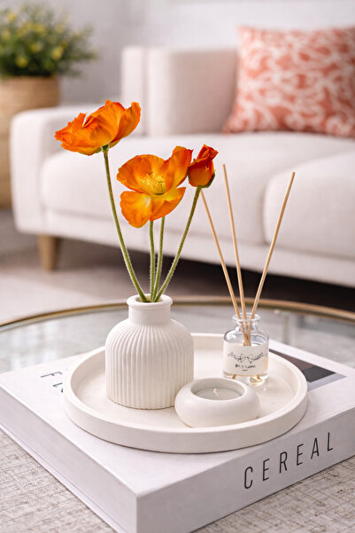 Bkstudio Dekoratif mumlu vazolu oda kokulu tepsili set , hediyelik set (çiçek...