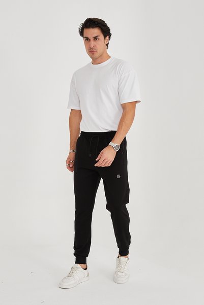 allymoda Men's Sweatpants, Narrow Leg, Elastic Waist Part, Back Pocket, Elastic Leg, Zippered Combed Cotton ally-330