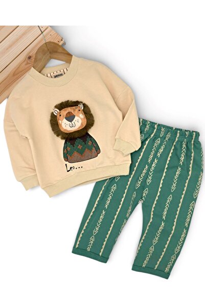 Egelite Boy's Stylish Cotton Top and Bottom Set with Lion Embroidery and Stri...