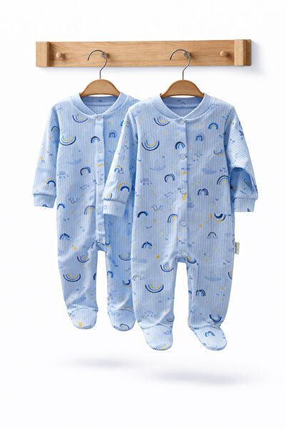 CAN BABY Organic Cotton Rainbow Patterned Baby Rompers Set of 2 – Newborn Uni...