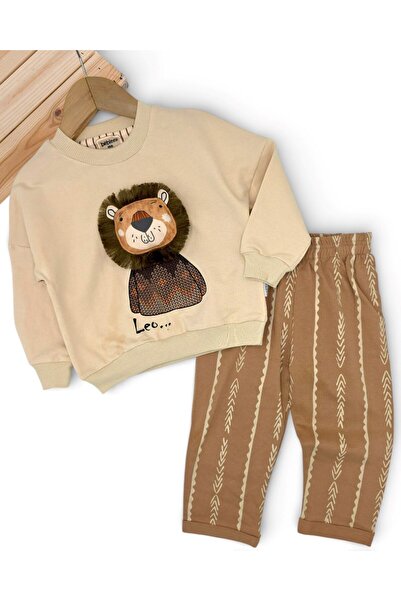 Egelite Boy's Stylish Cotton Top and Bottom Set with Lion Embroidery and Stri...