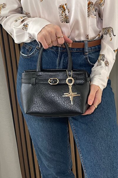 themoiss Women's Black Handbag - Adjustable Long Strap - with Charm Gift -Fibag