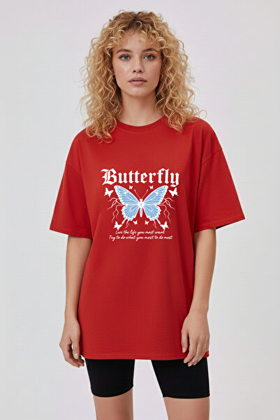 Let's Wear Butterfly Patterned Regular Fit 100% Cotton Tshirt