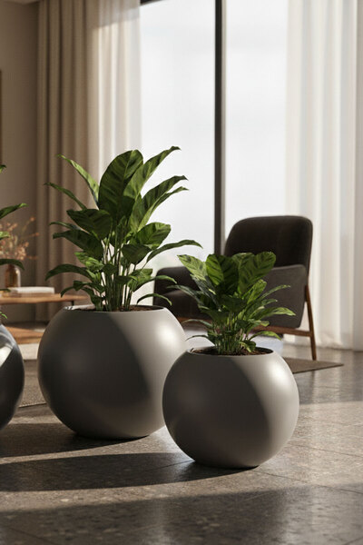 DEQQU Aura Sphere 40 x 35cm Fiber Küre Saksı - Mat - Büyük Saksı - Fiberglass