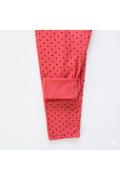 Kidiba Girl's Coral Color Black Polka Dot Stretchy Cotton Tights