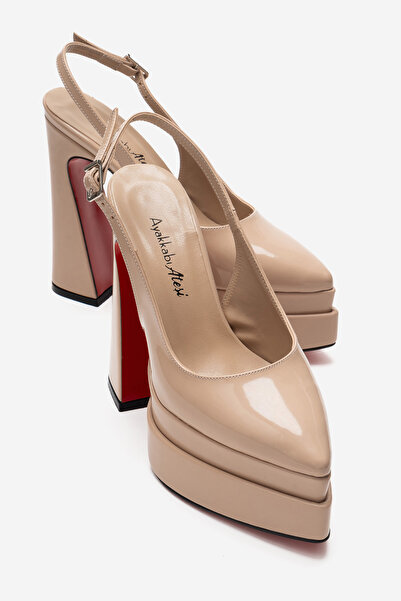 Ayakkabı Ateşi Women's Open Back Pointed Toe Double Platform High Heel Shoes ...
