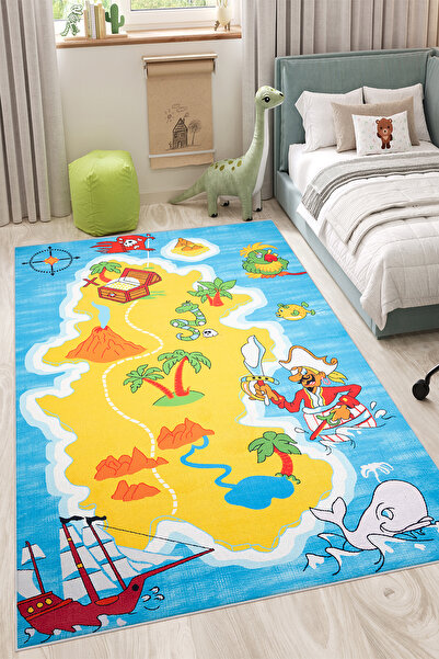 HaLıFoRuM Çocuk Odası Halısı Korsan Desen Kaymaz Taban Yıkanabilir KİDS-2030
