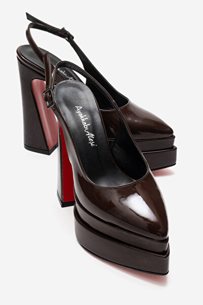 Ayakkabı Ateşi Women's Open Back Pointed Toe Double Platform High Heel Shoes ...