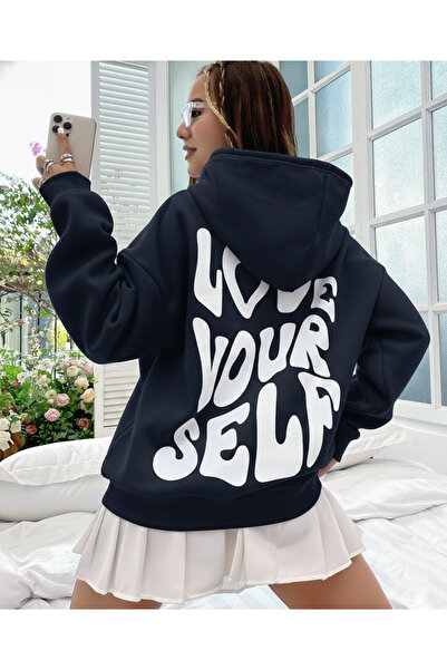 Mayer Butik Unisex Men/Women Love Your Self Printed Cotton Oversized Hooded S...