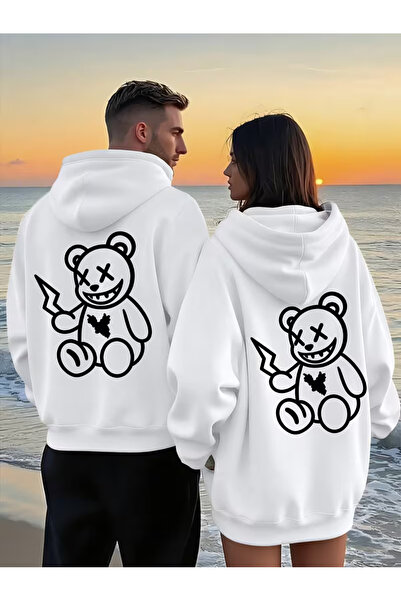 Ciel Lune Hanorac cu glugă unisex, cu imprimeu cu ursuleț de pluș, pentru cup...