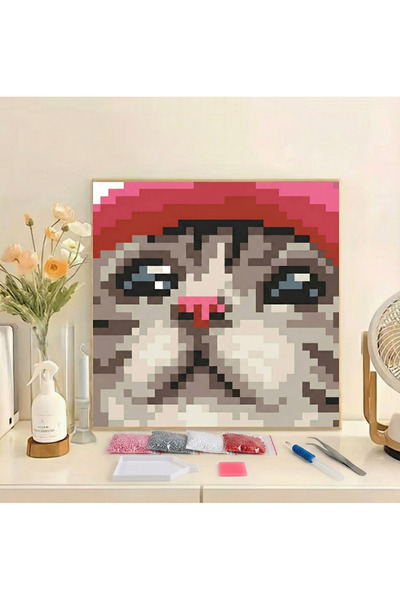 Innovate Store Şirin Kedi Elmas 5D Boyama Seti Dekorasyon DIY Kit 20x20cm Ken...