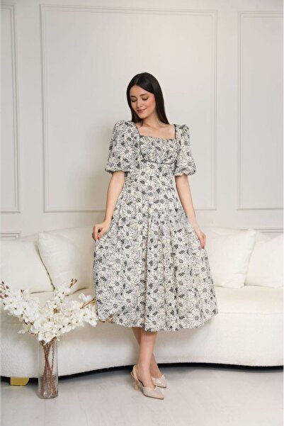 belivia Black floral print midi dress