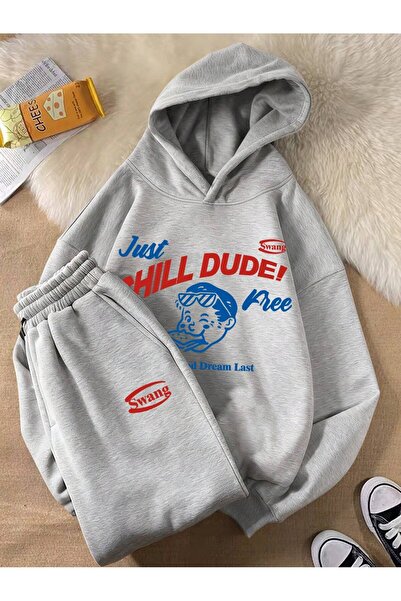 macklin Unisex Women Men Chill Dude Printed Oversized 3 Thread K Hooded Track...