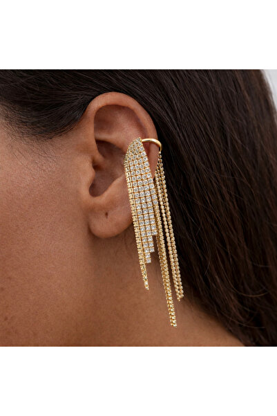 neslyaccessories Gold Zircon Stone Dangle Ear Cuff