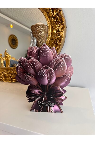 Store 9 adet mor lale çiçekli kokulu taşlı özel tasarım kutulu çorap seti