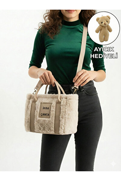 İKRA ÇANTA Geantă de pluș cu blană pentru femei, dimensiune mini, cu curea co...