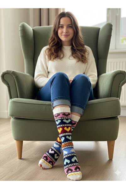 MESKSTORE El örgüsü çorap bohem kalpli kışlık hediyelik