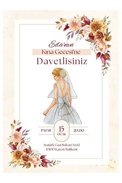 izmirdenet Düğün Davetiyesi 99 Adet Zarfsız Baskı ve Tasarım Dahil! Davetiye ...