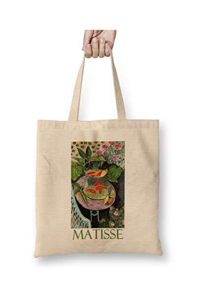 Toyaso Goldfishı Henri Matisse Λευκή υφασμάτινη τσάντα με μακριά λαβή Τσάντα ...