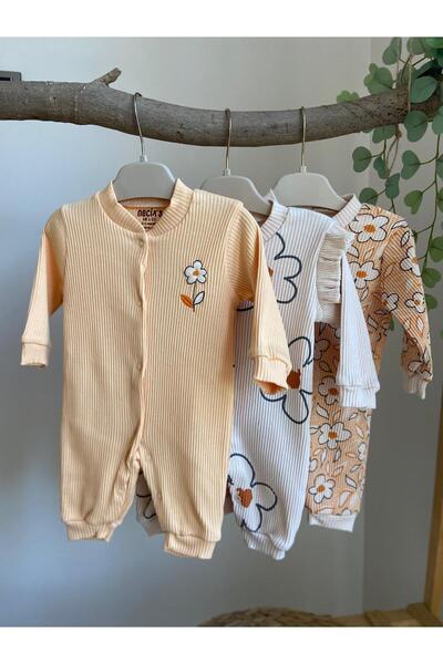 Butik Çiçek Baskılı Kız Bebek Üçlü Tulum