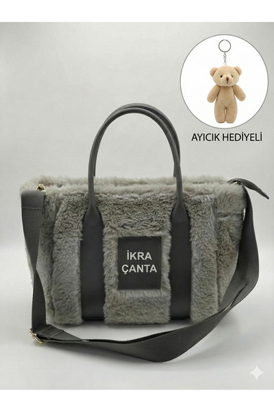 İKRA ÇANTA Mini Size Women's Fur Plush Crossbody Bag with Column Strap (with ...