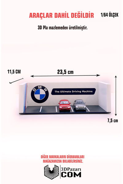 Butik 1/64 Ölçekli Bmw Diorama Tasarımlı Araç Sergileme Garajı 3D Baskı