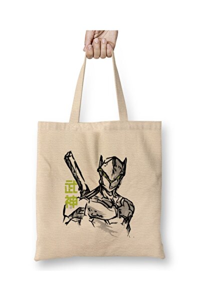 Toyaso Sumi Genji Λευκή υφασμάτινη τσάντα με μακριά λαβή Τσάντα αγορών Τσάντα...