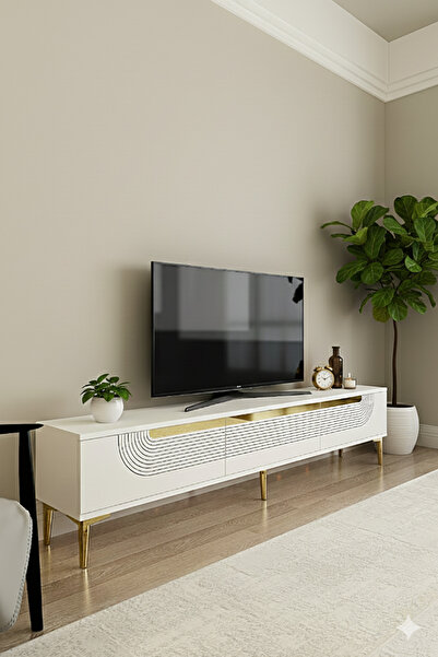 YUMEDİ DESİGN TSA1805BG - DÜNYA TV STAND , TV SEHPASI 180CM BEYAZ-GOLD