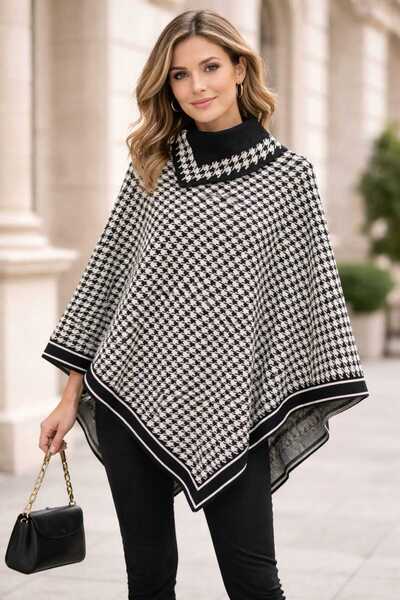 Volupta Elegant black and white women's poncho with Printed