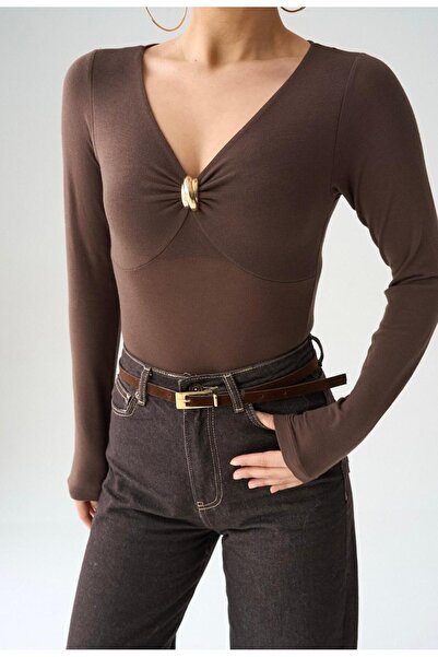 STOREBARS Low-Cut Long Sleeve Blouse with Accessories
